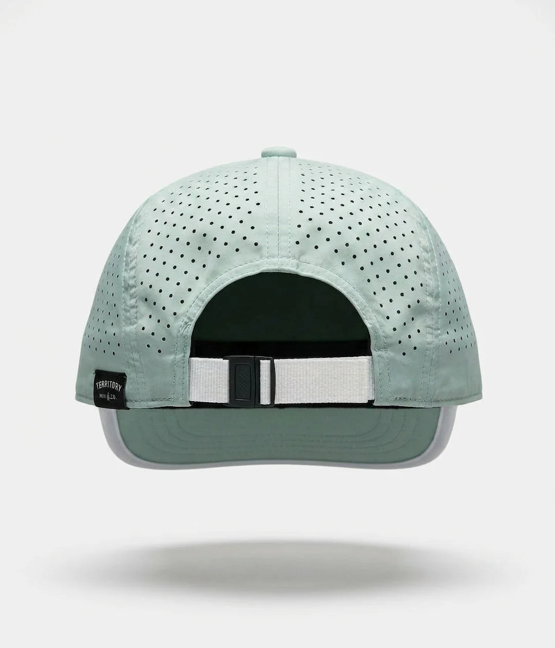 Sea Foam All Day Hat back view showing perforated panels and adjustable strap