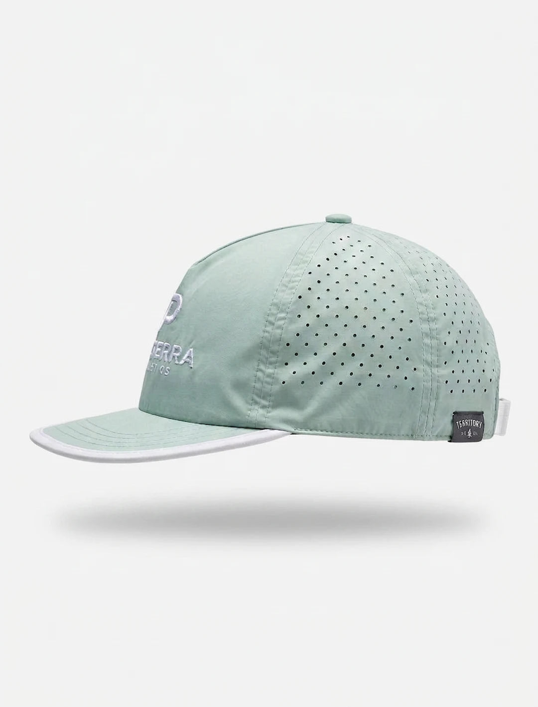 Sea Foam All Day Hat side view with laser-cut perforations and curved brim