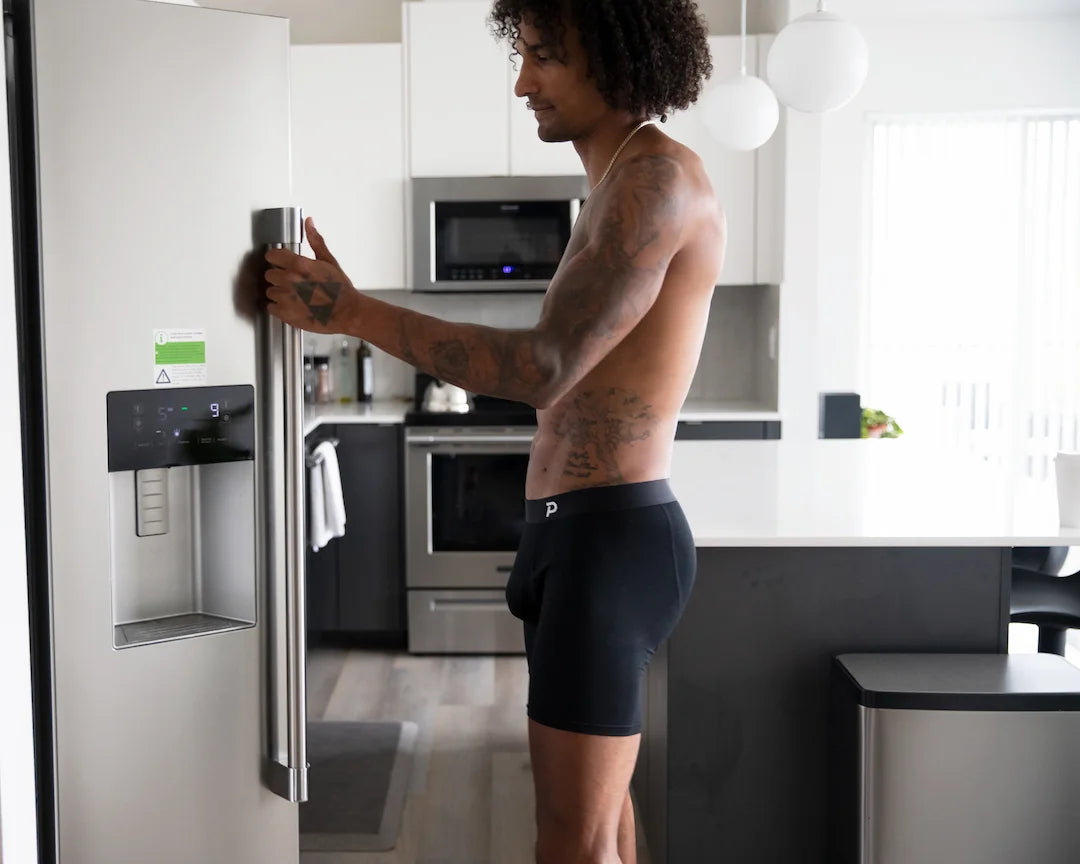 On-body view of The Fiver boxer brief, showing the second-skin technical fit for daily wear.